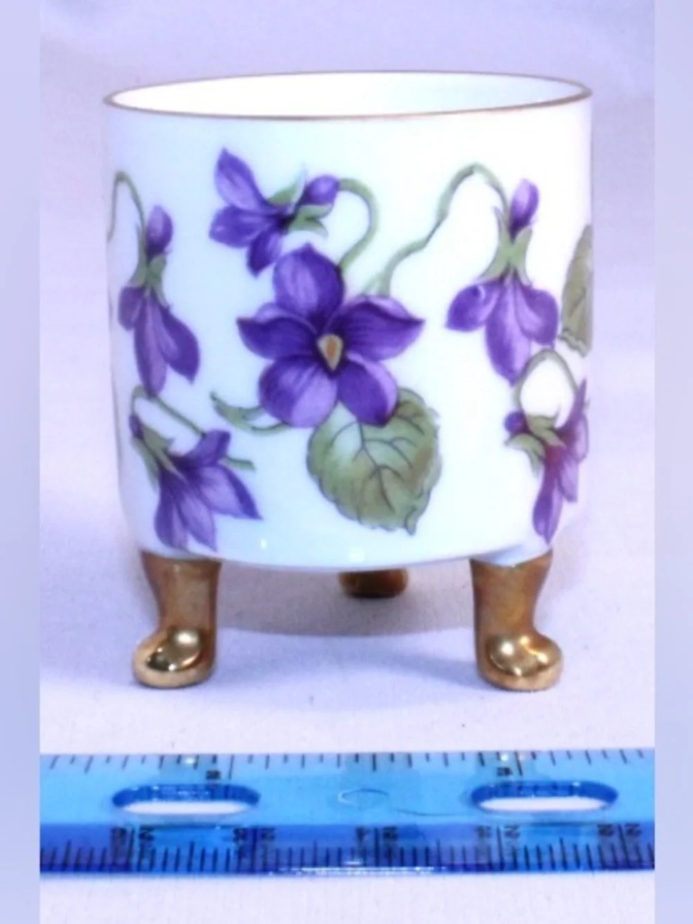 Vintage Mitterteich Bavaria Porcelain Violet Floral Footed Holder - Purple